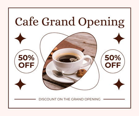Modern Cafe Grand Opening With Half Price Discount Facebook Design Template
