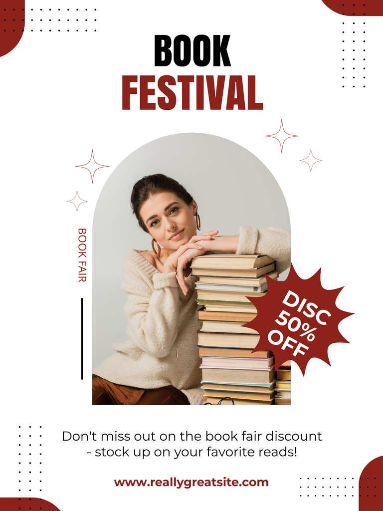 Book Festival Ad with Pretty Woman Poster USデザインテンプレート