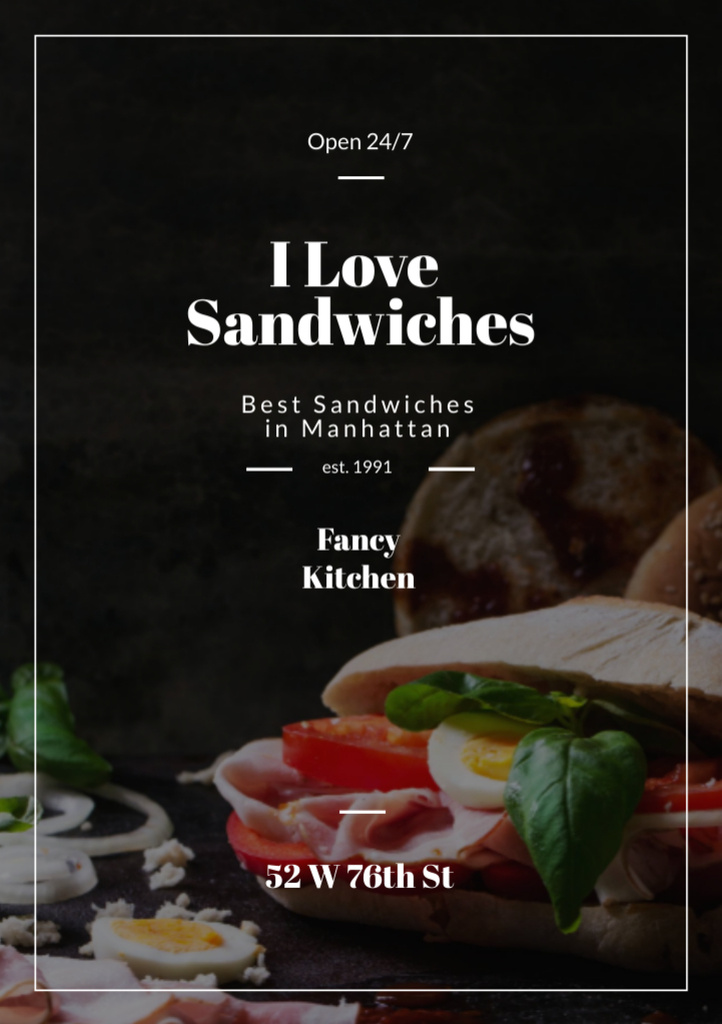 Restaurant Offer with Fresh Tasty Sandwiches Flyer A5 Tasarım Şablonu