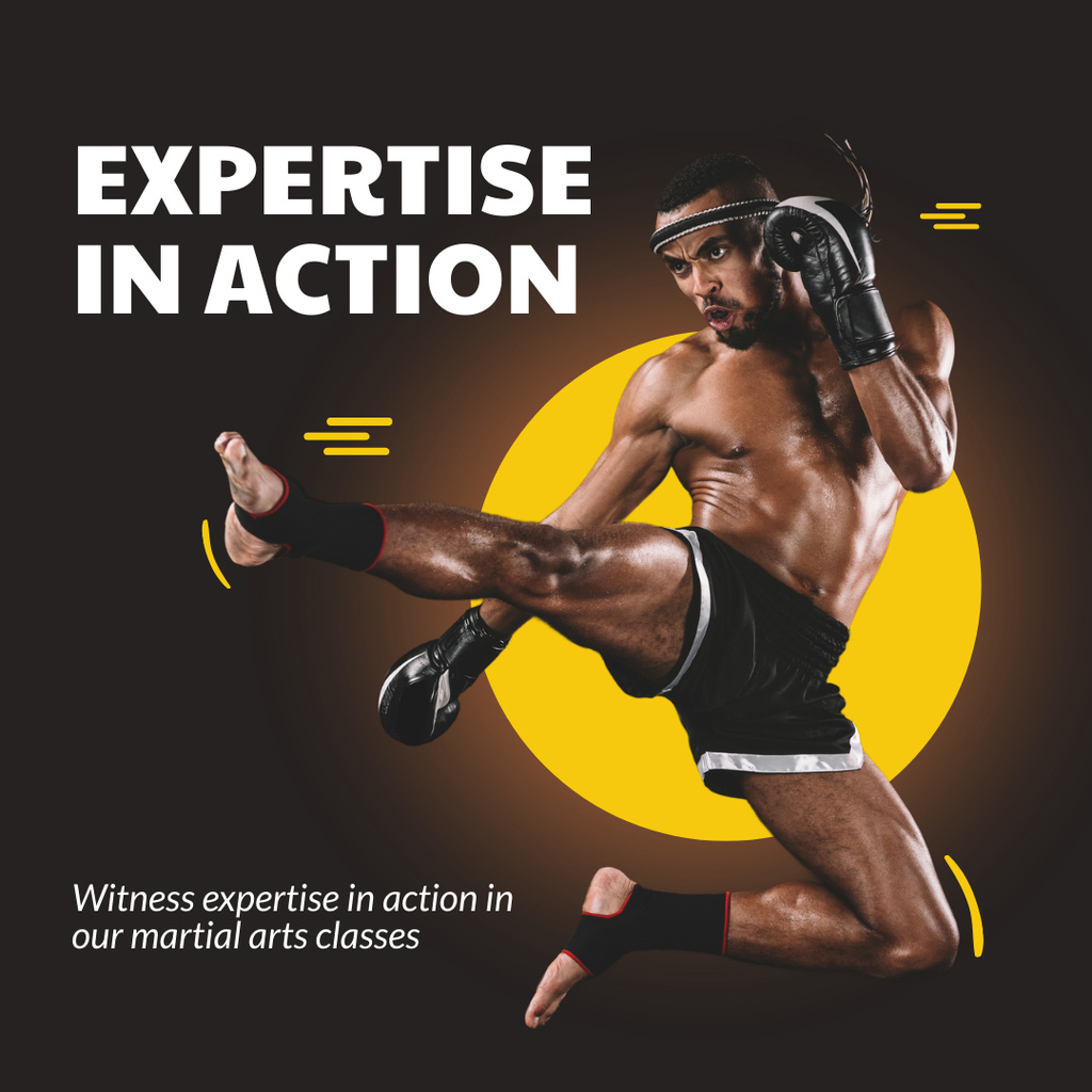 Martial Arts Ad with Fighter in Action Instagram Design Template