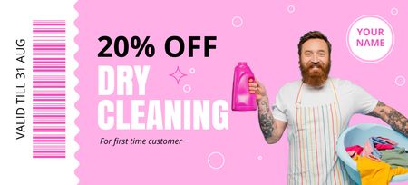 Dry Cleaning Services with Man holding Basket with Clothes Coupon 3.75x8.25in Design Template