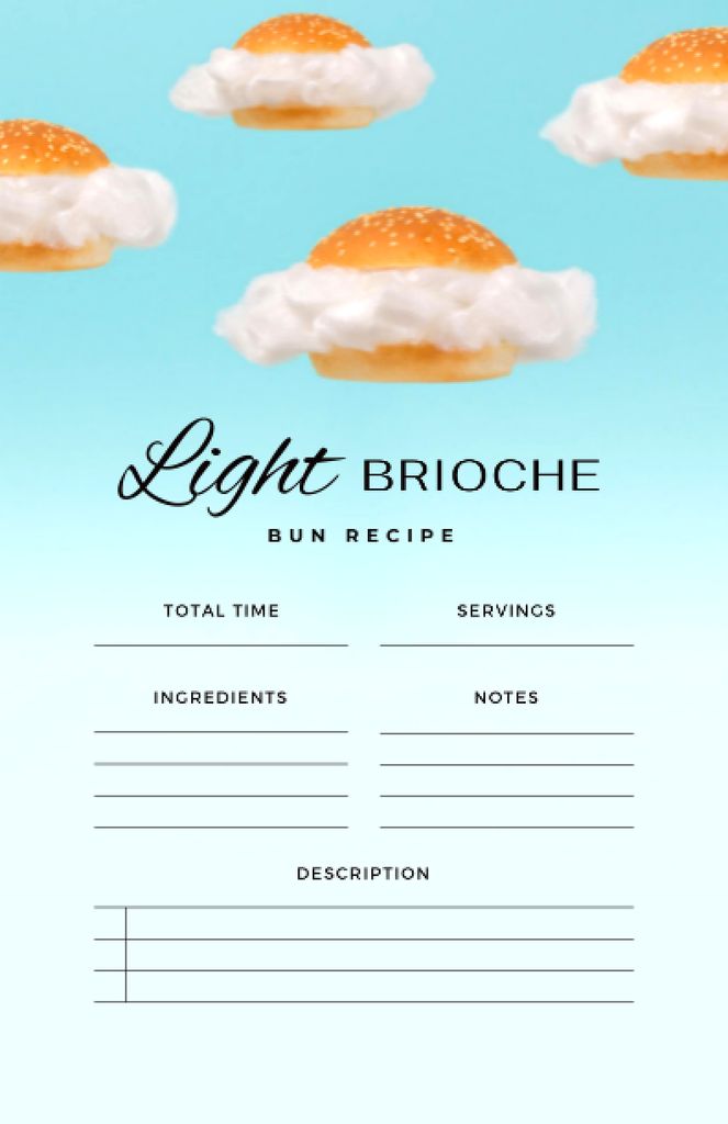 Light Brioche Bun Cooking Steps Recipe Card tervezősablon