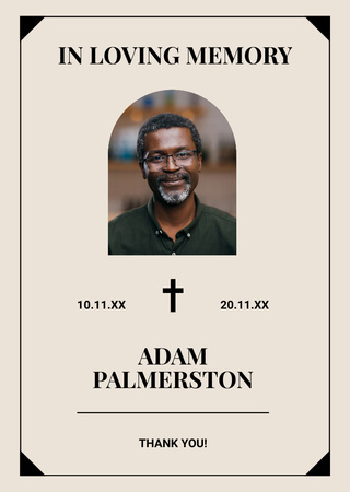 Memorial Card with Photo and Crosses Postcard A6 Vertical Design Template