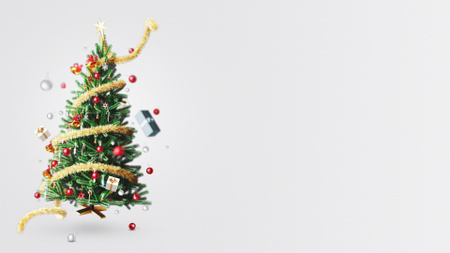 Template di design Albero di Natale decorato con orpelli dorati Zoom Background