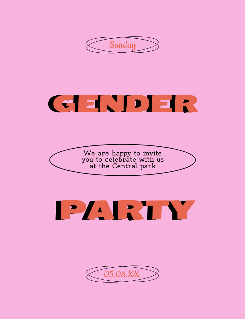 Gender Party Announcement with Text on Pink Invitation 13.9x10.7cm Design Template