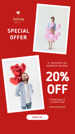 Plantilla de diseño de Valentine's Day Couple with Balloons in Red Instagram Video Story 