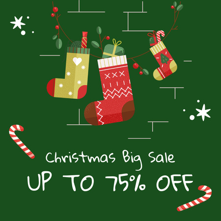 Christmas Holiday Discount for Gifts in Socks on Green Instagram Design Template