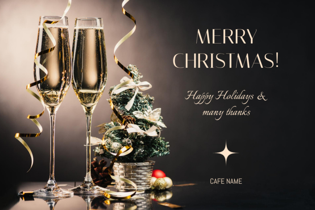 Modèle de visuel Heartwarming Christmas Holiday Congratulations with Champagne In Glasses - Postcard 4x6in