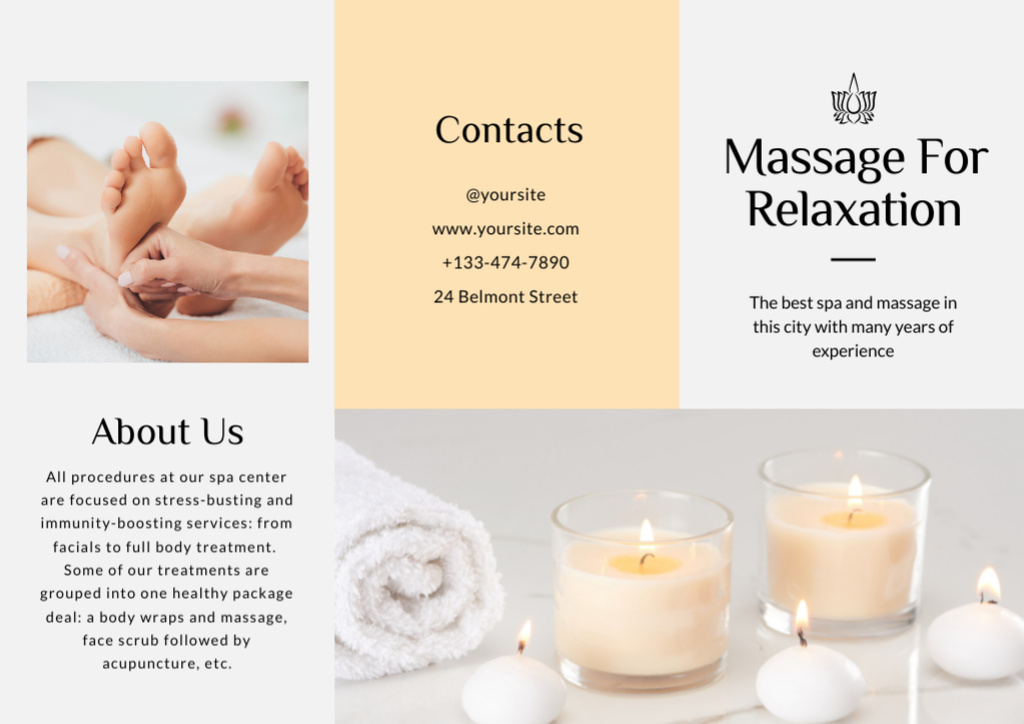 Designvorlage Ad of Massage for Relaxation für Brochure