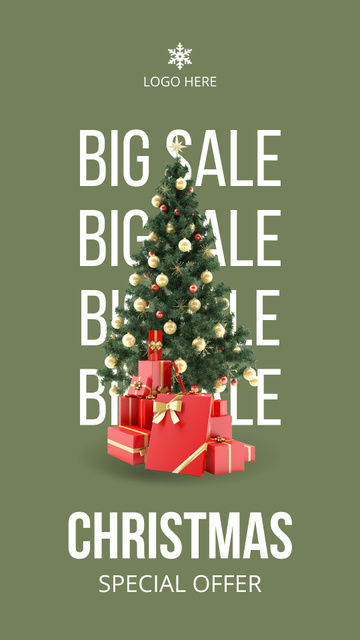 Christmas Big Sale Announcement With Decorated Fir-tree Instagram Story – шаблон для дизайну