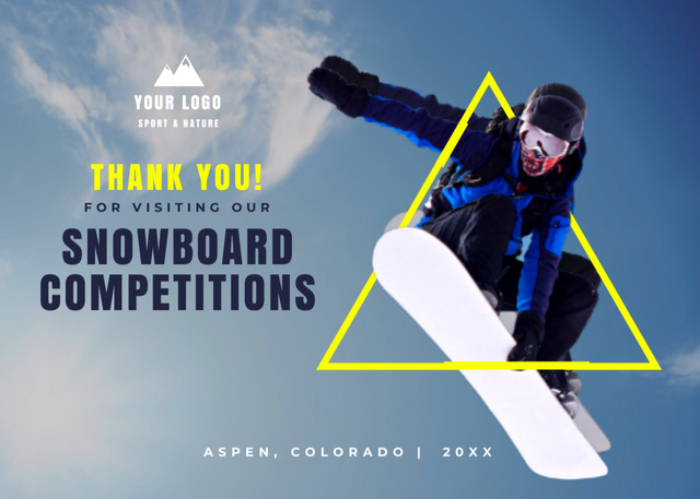 Winter Snowboard Competitions Invitation Postcard 5x7in Design Template