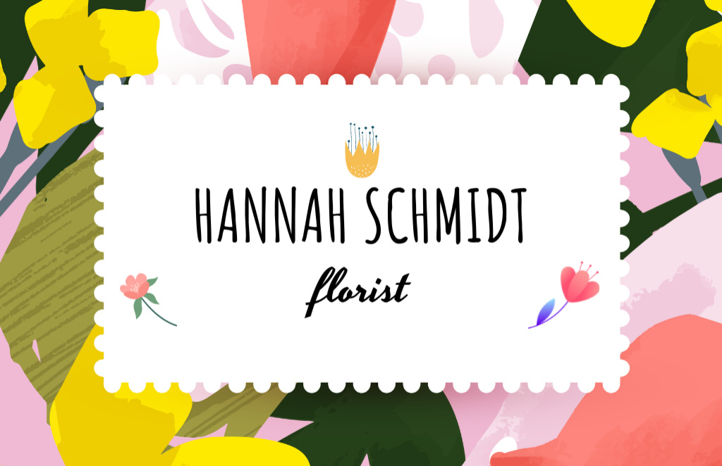 Floristic Services With Colorful Flowers Business Card 85x55mmデザインテンプレート