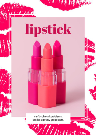 Ontwerpsjabloon van Postcard 5x7in Vertical van Aanbieding trendy rode en roze lippenstiften