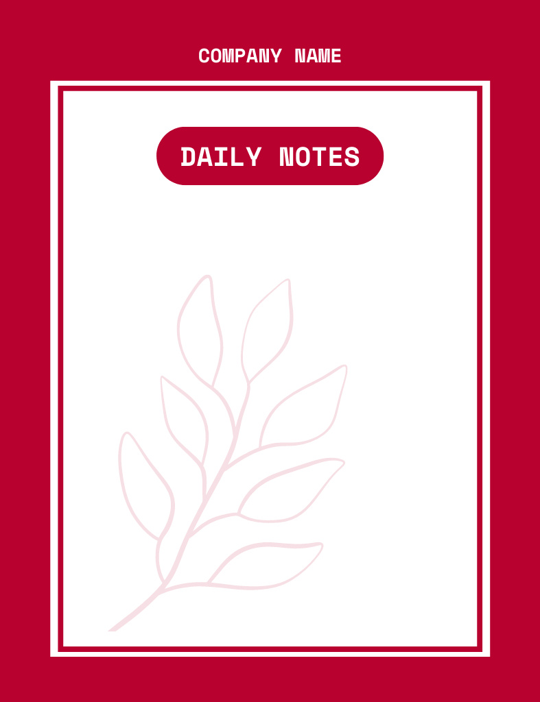 Daily Notes with Leaves Illustration on Bright Red Notepad 107x139mm tervezősablon
