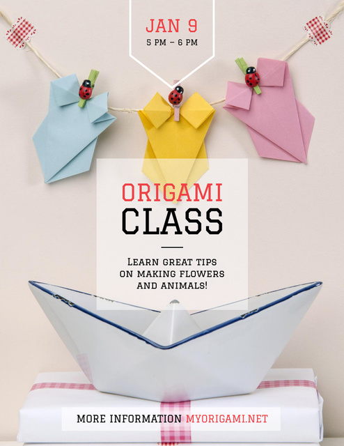 Designvorlage Awesome Origami Classes Promotion with Paper Garland für Flyer 8.5x11in