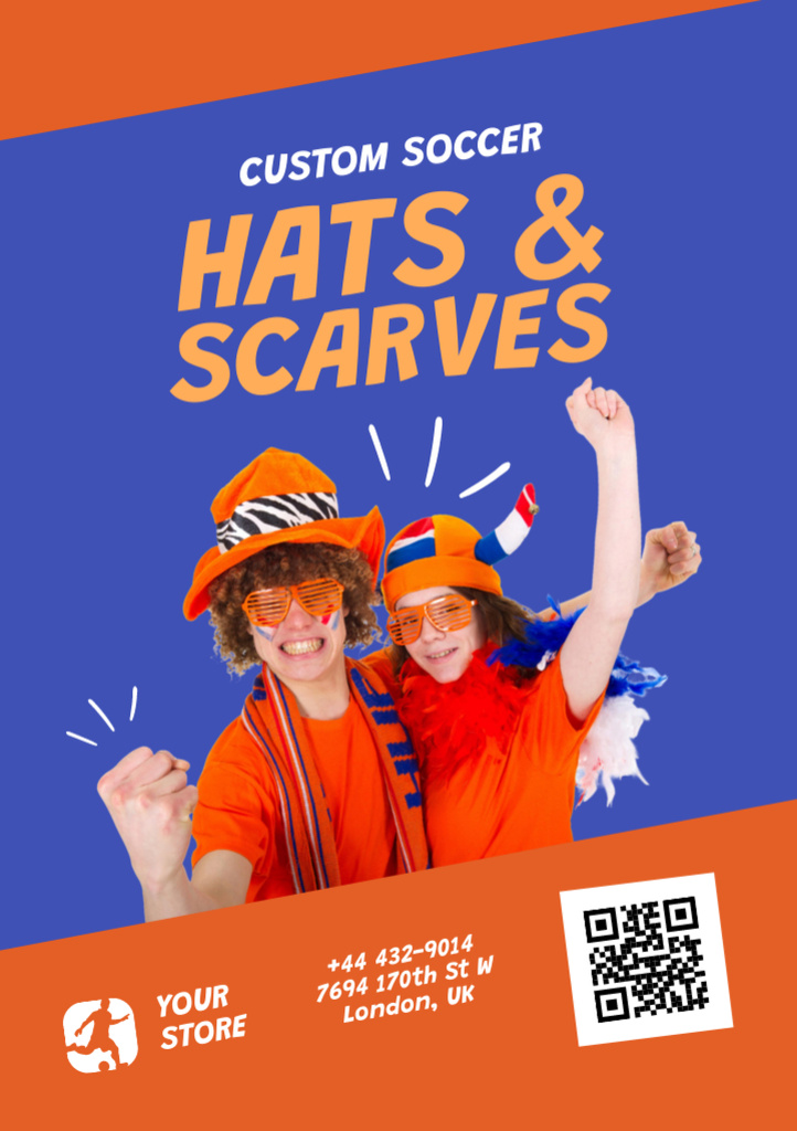 Funny Soccer Hats and Scarves Sale Offer Flyer A5 Tasarım Şablonu