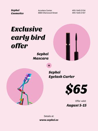 Cosmetics Sale with Mascara and Eyelash Curler Poster 36x48in tervezősablon
