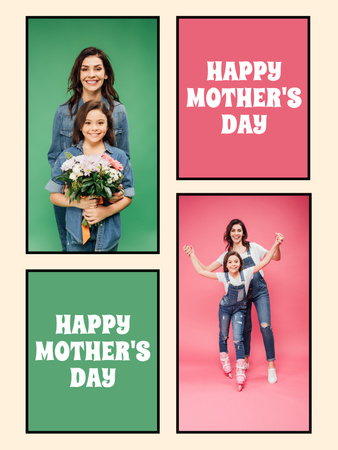 Plantilla de diseño de Celebración del día de la madre con mamá e hija con ramo Poster US 