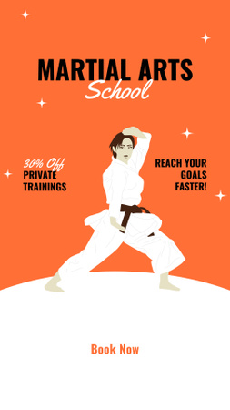 Plantilla de diseño de Promoción de la escuela de artes marciales con un luchador fuerte en uniforme Instagram Story 