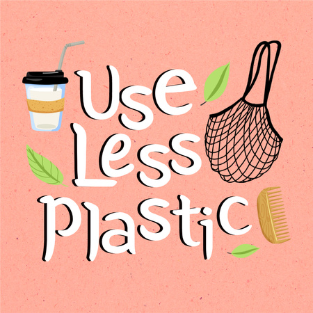 Designvorlage Bewusstsein für Plastikverschmutzung mit umweltfreundlicher Tasche für Instagram