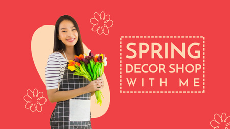 Plantilla de diseño de Selección de decoración de primavera con mujer asiática joven Youtube Thumbnail 