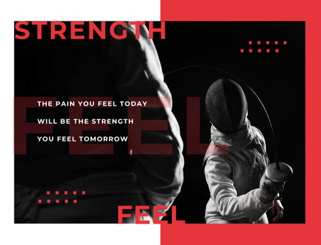 Sport Inspiration With Fencer with Sword Postcard 4.2x5.5in Design Template