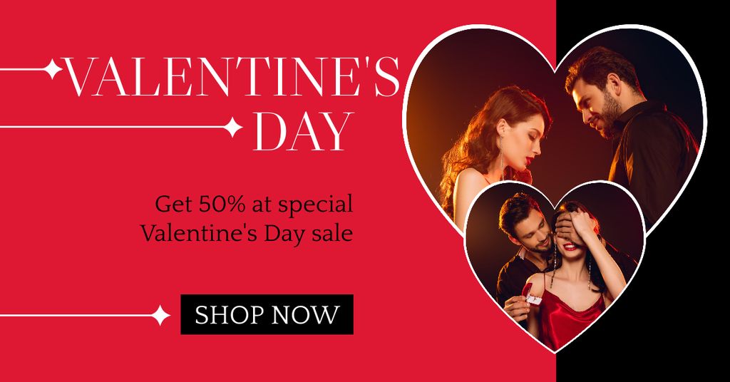 Valentine's Day Special Discount with Beautiful Young Couple Facebook AD Tasarım Şablonu