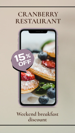 Delicious Pancakes with Cranberries for Discount Weekend Breakfast in Restaurant  Instagram Story Design Template