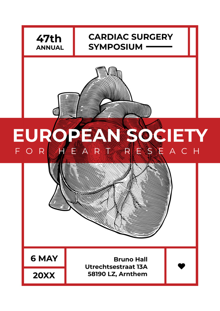 Cardiac Surgery Seminar Announcement with Heart Sketch Poster – шаблон для дизайна