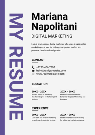 Experiência profissional de especialista em marketing digital Resume Modelo de Design