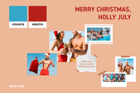 Plantilla de diseño de Vacaciones de Navidad en julio con pareja joven en el mar Mood Board 