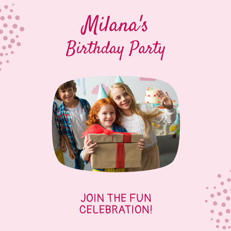 Birthday Party Celebration Announcement with Cute Kids Instagram Design Template