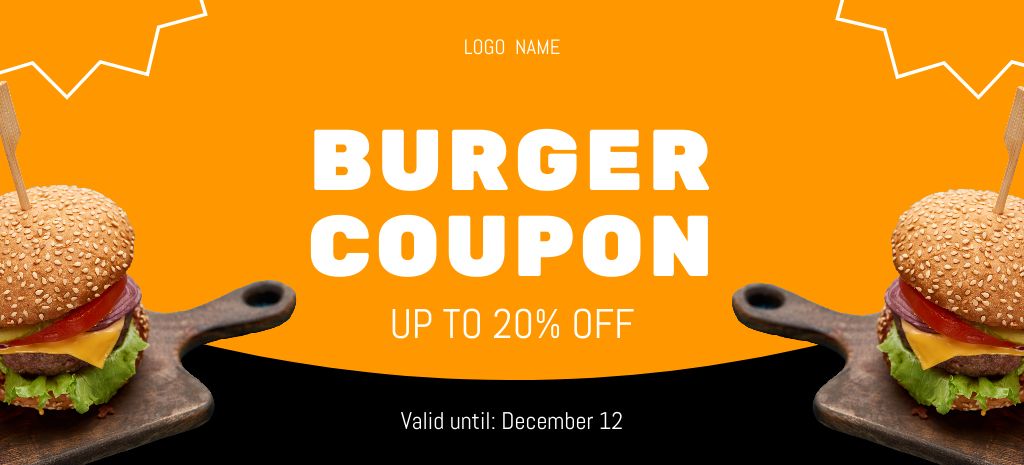 Template di design Burgers Discount Offer on Black and Orange Coupon 3.75x8.25in