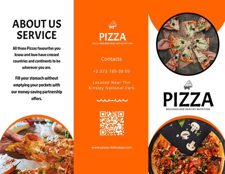 Oferta de pizza apetitosa em laranja Brochure 8.5x11in Modelo de Design