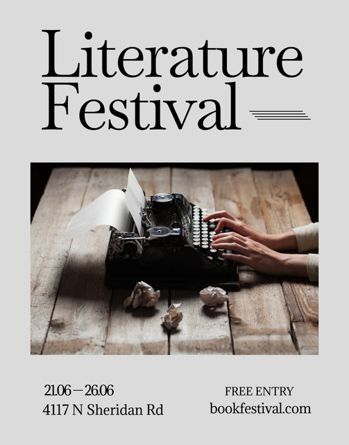 Literary Festival Announcement with Typewriter on Table Poster 22x28in tervezősablon
