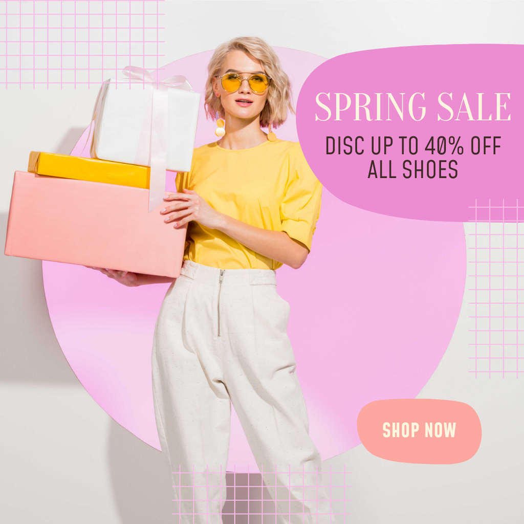 Template di design Sale Announcement of New Collection with Attractive Blonde in Sunglasses Instagram AD
