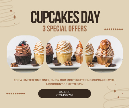 Day of Cupcakes in Bakery Facebook Design Template