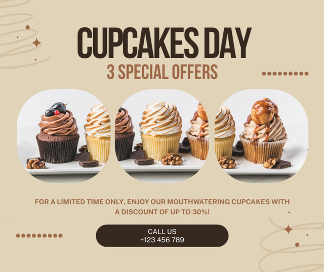 Designvorlage Day of Cupcakes in Bakery für Facebook