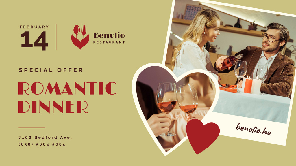 Valentine's Day Couple at Romantic Dinner FB event cover tervezősablon