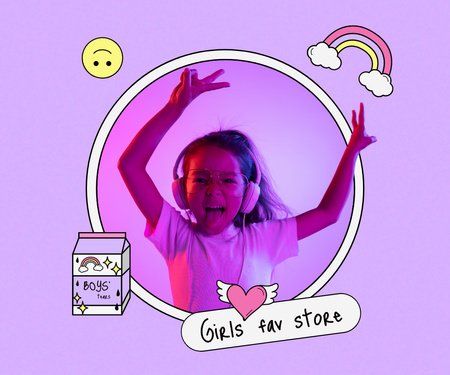 Szablon projektu zabawny cute little girl skacze do muzyki Large Rectangle