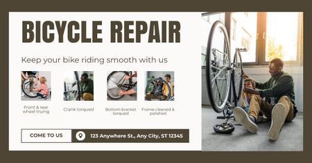 Family Workshop on Bicycles Repair Facebook AD Design Template
