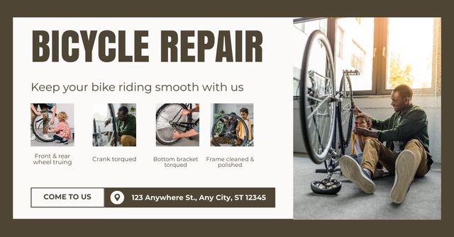 Ontwerpsjabloon van Facebook AD van Family Workshop on Bicycles Repair
