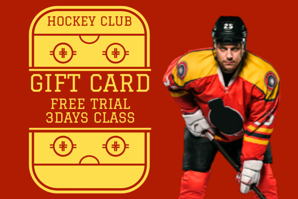 Ontwerpsjabloon van Gift Certificate van Trial Classes in Hockey Club Red