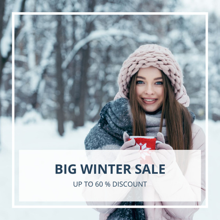 Winter Sale Announcement with Woman Instagram tervezősablon