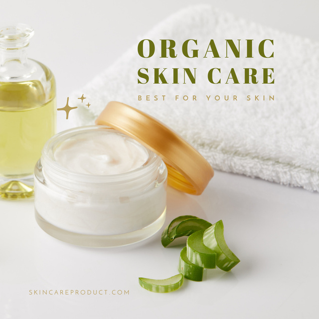 Ontwerpsjabloon van Instagram van Cream Jar with Aloe for Skincare Cosmetics Offer