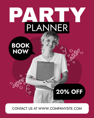 Book Party Planner Services at Discount Instagram Post Vertical tervezősablon