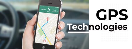 Platilla de diseño GPS technologies Offer with Woman holding smartphone Facebook cover