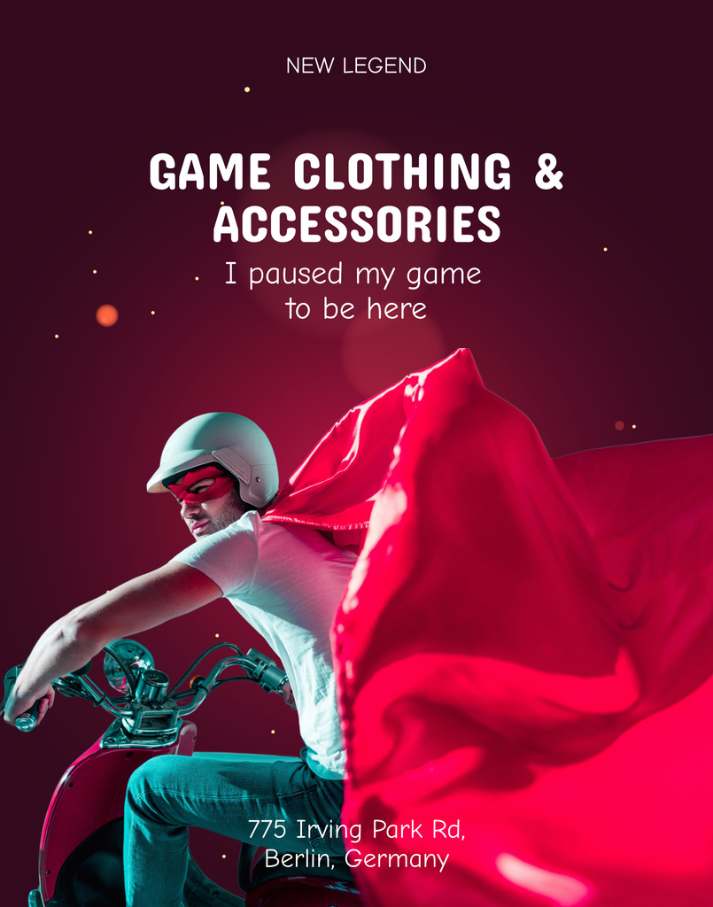 Gaming Merch Ad with Man on Scooter in Red Poster 22x28in – шаблон для дизайну