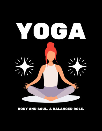 Yoga Studio Ad with Meditating Woman T-Shirt Design Template