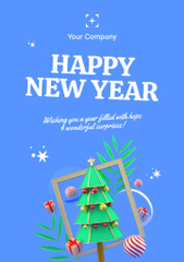 New Year Holiday Greeting with Cute Decorated Tree